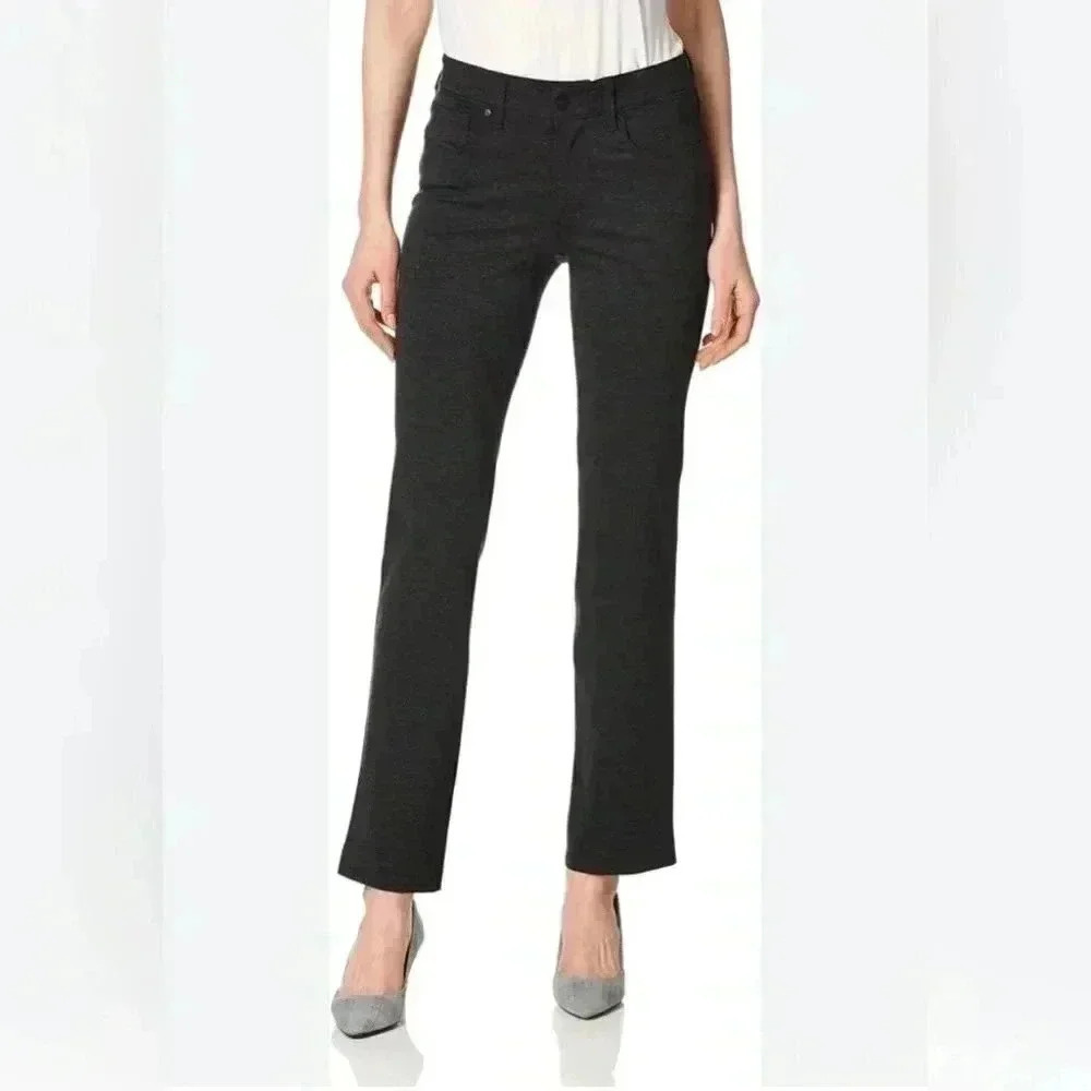 NYDJ Marilyn straight casual slimming lift tuck heathered grey straight pants 2